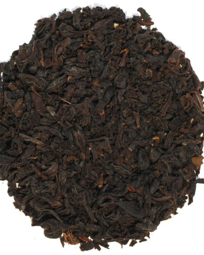A wholesale 1 lb bag of Organic English Breakfast loose leaf black tea, offering a rich, robust flavor ideal for morning or all-day enjoyment.
