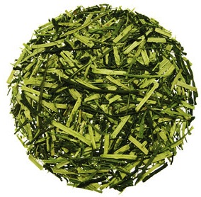 A wholesale 1 lb bag of Kukicha loose leaf green tea, featuring green tea stems and twigs known for their smooth, lightly roasted taste and low caffeine content.