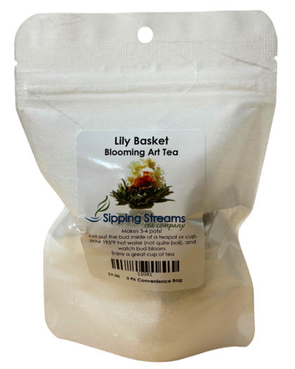 A Lily Basket tea 3-pack convenience set, featuring green tea blended with jasmine, lily, and marigolds for a soft, floral cup.