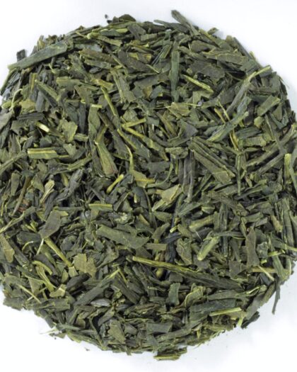 A wholesale 1 lb bag of Bancha loose leaf green tea, known for its gentle flavor, low caffeine, and everyday drinkability.