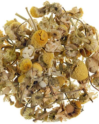 A wholesale 1 lb bag of Whole Chamomile herbal tea, featuring whole chamomile flowers used for calming, floral infusions.