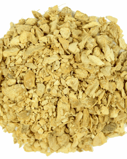 A wholesale 1 lb bag of Organic Ginger Root cut and sifted, ideal for brewing herbal tea, chai blends, and functional wellness infusions.