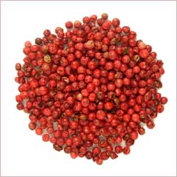 A wholesale 1 lb bag of pink peppercorns, featuring whole berries known for their gentle heat and floral aroma.