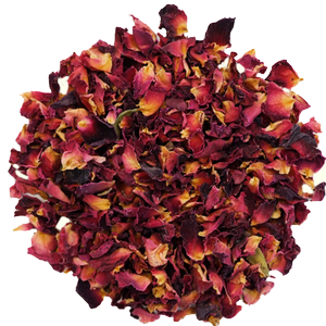 A wholesale 1 lb bag of Organic Rose Petals, featuring dried rose petals used for fragrant, floral herbal infusions.